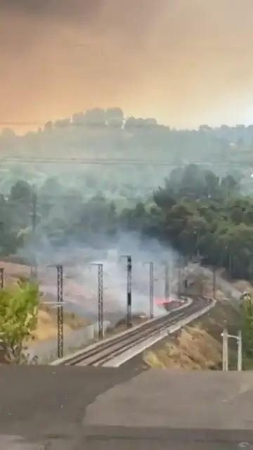 El fuego alcanza las vías del tren de alta velocidad en Ourense El fuego alcanza las vías del tren de alta velocidad en Ourense