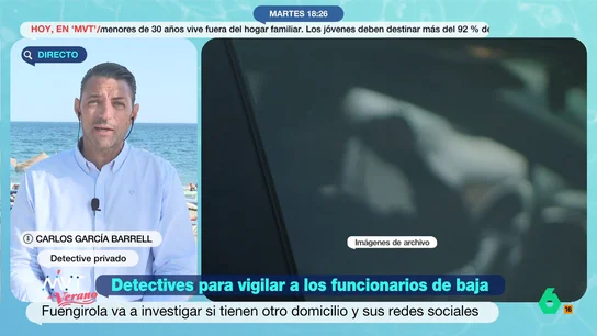 Carlos García, detective privado: "El servicio con mayor demanda es la investigación por bajas laborales" El detective indica que en este tipo de servicios se realiza un operativo de vigilancia para cotejar la información que aporta su cliente y corroborarla. "Si la baja es fraudulenta, esta acabará, seguramente, en un despido procedente", afirma.
