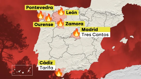 El fuego asola España con seis comunidades afectadas por virulentos incendios que dejan miles de desalojados, hectáreas calcinadas y dos muertos El fuego asola España con seis comunidades afectadas por virulentos incendios que dejan miles de desalojados, hectáreas calcinadas y dos muertos