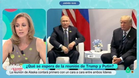Tania Sánchez: "Putin ha identificado que Trump está deseando darle una patada a Europa" Quedan pocas horas para que se produzca la reunión entre Rusia y EEUU. La analista expone que el presidente ruso ha sabido identificar "cuáles son los puntos débiles, los fuertes y los deseos" de Donald Trump.