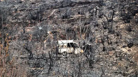Vista de una paraje quemado por el incendio en Las Médulas. Vista de una paraje quemado por el incendio en Las Médulas.