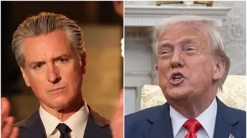 Newsom, a la izquierda; Trump, a la derecha Newsom, a la izquierda; Trump, a la derecha