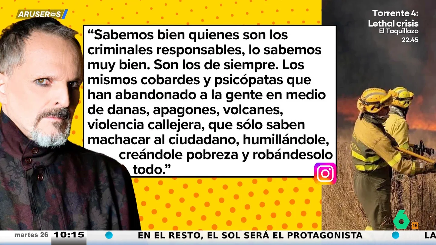La reacción de Alfonso Arús a las declaraciones de Miguel Bosé sobre los incendios forestales: "Une danas con violencia callejera y volcanes" La reacción de Alfonso Arús a las declaraciones de Miguel Bosé sobre los incendios forestales: "Une danas con violencia callejera y volcanes"