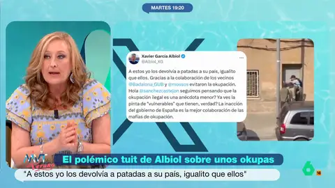 Elisa Beni recomienda a la izquierda preguntar en los barrios por los okupas: "A lo mejor están entregando votos a la ultraderecha" Elisa Beni asegura que los polémicos tuits de Albiol contra la okupación los publica "porque le dan votos". Por ello, recomienda a la izquierda ir a los barrios obreros y preguntar si realmente piensan que tienen un problema.