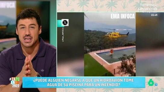 ¿Se puede negar el dueño de una piscina a que un hidroavión coja agua de ella? Francisco Cacho explica por qué "es un delito" Francisco Cacho analiza el espectacular torbellino de fuego de Lugo y, con todavía varios incendios activos, resuelve una duda sobre los helicópteros que cargan agua de piscinas privadas: ¿Su dueño se puede negar?