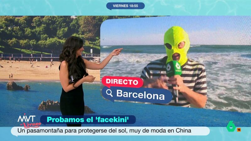 María Lamela se parte de risa al ver a Sergio López con un 'facekini': "Es un caco en Tomorrowland"