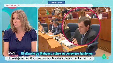 Tania Sánchez, sobre Quiñones en su tenso encuentro con Mañueco: "Tiene cara de consejero cesado en diferido" Tania Sánchez comenta en este vídeo la frialdad entre Mañueco y su consejero de Medio Ambiente, Juan Carlos Suárez-Quiñones, sobre el que pesan rumores de cese por los incendios: "Hace intuir que al menos una conversación han tenido".