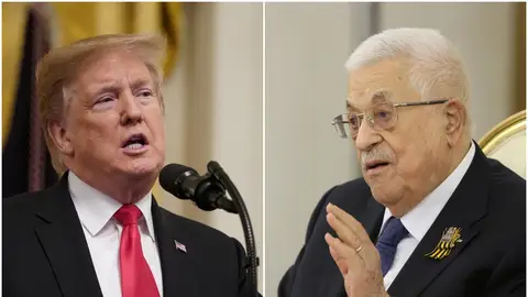 Trump, a la izquierda; Abbas, a la derecha Trump, a la izquierda; Abbas, a la derecha