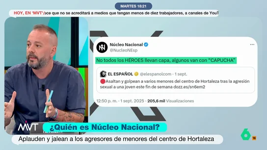 Antonio Maestre explica quién está detrás del grupo neonazi Núcleo Nacional: "Se reformulan para atraer adeptos" Antonio Maestre explica quién se encuentra detrás del grupo neonazi Núcleo Nacional, que está siendo investigado tras aplaudir en sus redes sociales la agresión a dos migrantes en el centro de Hortaleza.