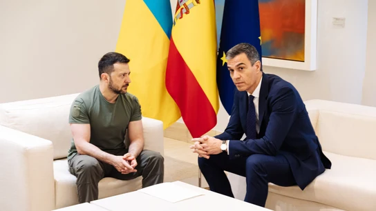 El presidente de Ucrania, Volodimir Zelenski (i) y el presidente del Gobierno, Pedro Sánchez (d), durante un encuentro en el Palacio de La Moncloa El presidente de Ucrania, Volodimir Zelenski (i) y el presidente del Gobierno, Pedro Sánchez (d), durante un encuentro en el Palacio de La Moncloa