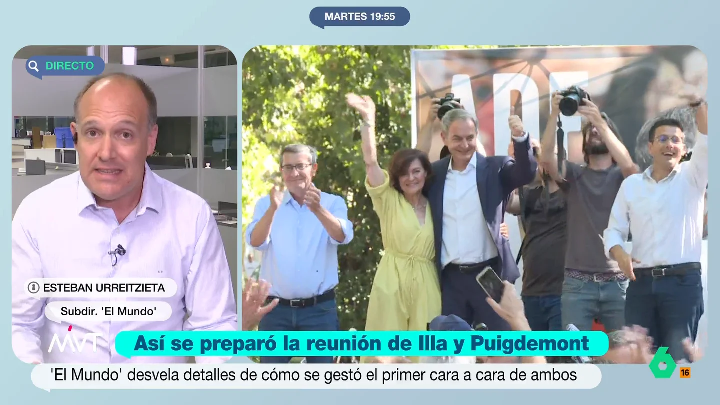 Esteban Urreiztieta da detalles sobre la reunión de Zapatero y Puigdemont: "Dijo que lo de Cerdán no es tan grave como se plantea" Esteban Urreiztieta explica en este vídeo cómo transcurrió la reunión entre José Luis Rodríguez Zapatero y Carles Puigdemont en Suiza en la que se gestó su primer encuentro con Salvador Illa.