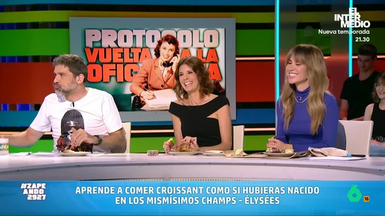 María José Gómez y Verdú explica cómo comer un cruasán: "Si vas a Francia y utilizas cubiertos te miran mal" La experta en protocolo desvela cuál es la manera correcta de comer este producto de bollería. Además, Nacho García no ha dudado en compartir su técnica para comer cruasanes: la regla de la foca.