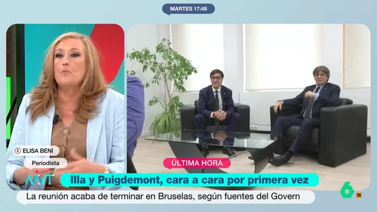 Elisa Beni, tajante sobre la reunión entre Illa y Puigdemont: "Es un gesto del que no sé si saldrán grandes cosas" Elisa Beni muestra en este vídeo sus dudas sobre el resultado de la reunión entre Carles Puigdemont y Salvador Illa en Bruselas y recuerda que semanas atrás ya hubo otro encuentro con Zapatero y "no acabó especialmente bien".