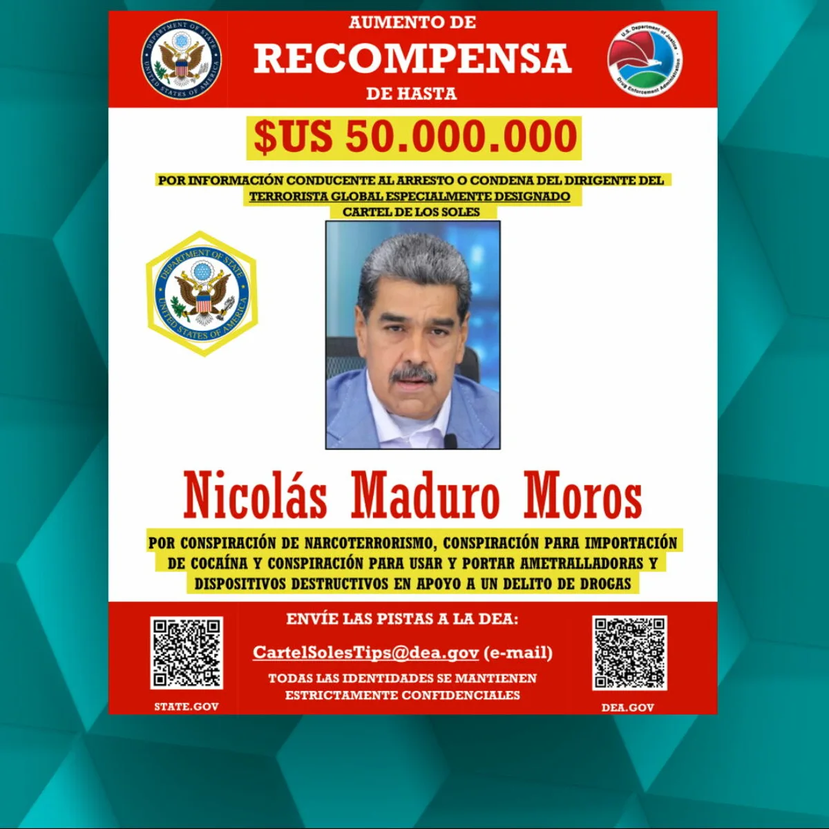 EEUU señala a Nicolás Maduro como el líder del Cártel de los Soles: una ficha de fugitivo y una organización de leyenda