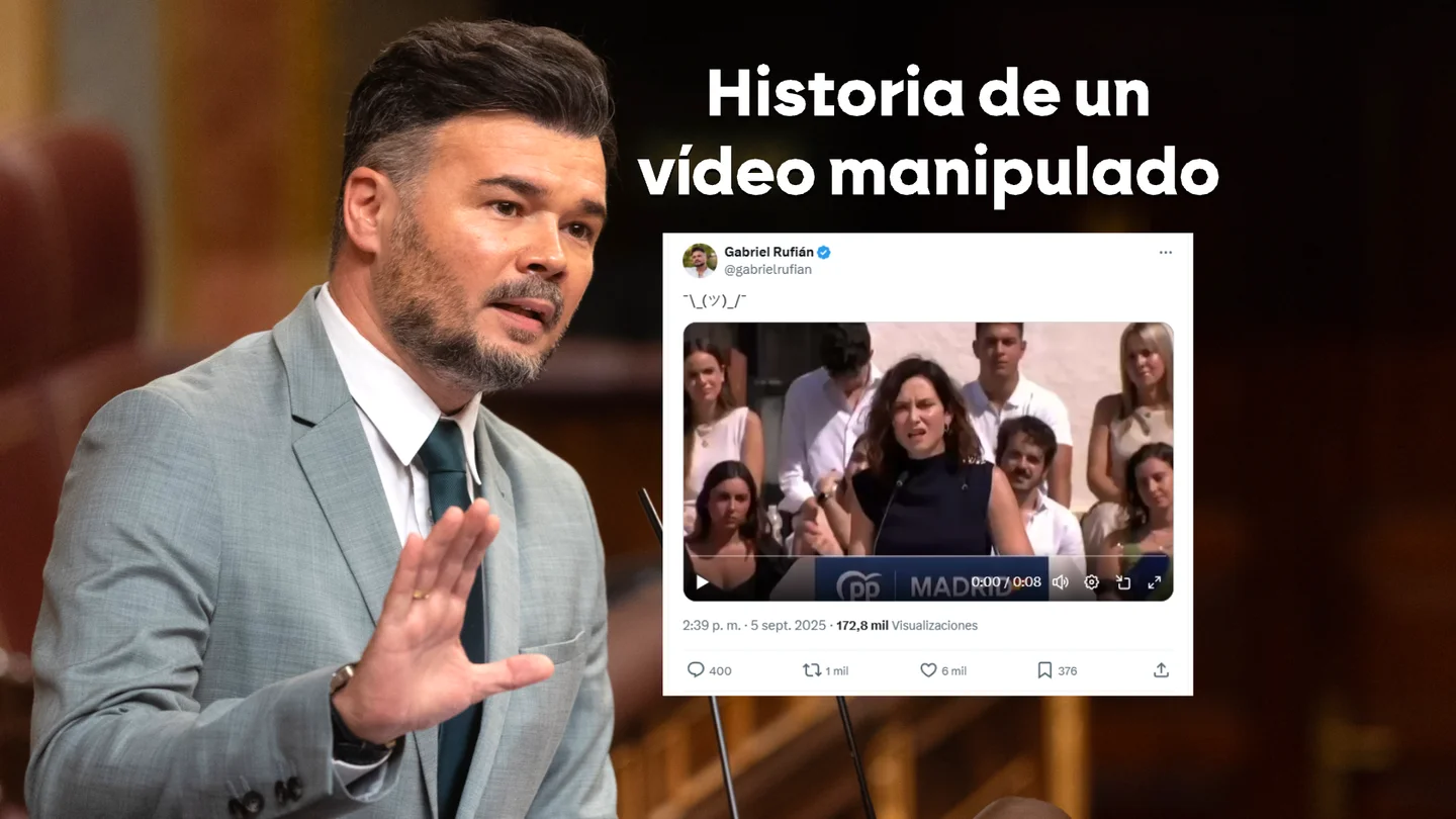 Rufián y el PSOE de Madrid comparten un vídeo manipulado de Ayuso y Feijóo Rufián y el PSOE de Madrid comparten un vídeo manipulado de Ayuso y Feijóo