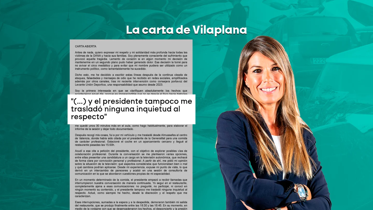 La carta de Maribel Vilaplana en la que relata su comida en El Ventorro con el president de la Generalatit Valenciana, Carlos Mazón. La carta de Maribel Vilaplana en la que relata su comida en El Ventorro con el president de la Generalatit Valenciana, Carlos Mazón.