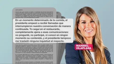 Maribel Vilaplana rompe su silencio sobre su comida con Mazón: "No era consciente de lo que pasaba; el presidente no me trasladó ninguna inquietud" Maribel Vilaplana rompe su silencio sobre su comida con Mazón: "No era consciente de lo que pasaba; el presidente no me trasladó ninguna inquietud"