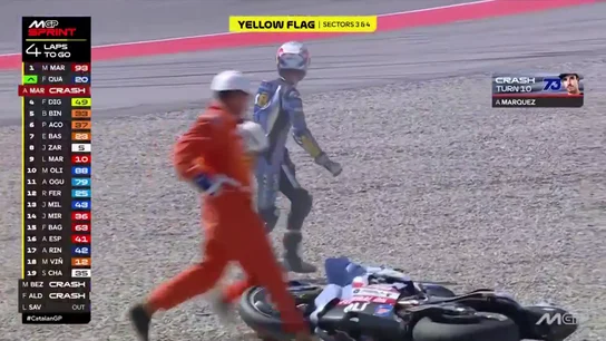 La desafortunada caída de Álex Márquez cuando lideraba la 'sprint' que acerca a Marc aún más al Mundial La desafortunada caída de Álex Márquez cuando lideraba la 'sprint' que acerca a Marc aún más al Mundial