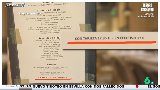 "Con tarjeta: 17,95 euros; en efectivo: 17 euros": la carta de precios de un restaurante indigna a las redes "Con tarjeta: 17,95 euros; en efectivo: 17 euros": la carta de precios de un restaurante indigna a las redes