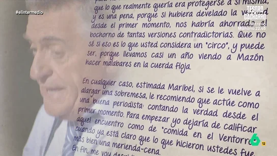 Wyoming responde a la carta de Maribel Vilaplana: "Si se le vuelve a alargar una sobremesa, actúe como una buena periodista" Wyoming responde vía carta al comunicado de Maribel Vilaplana relatando su comida con Mazón el día de la DANA. En este vídeo asegura que, de haberlo hecho hace 10 meses "nos habría ahorrado el bochorno de tantas versiones contradictorias".