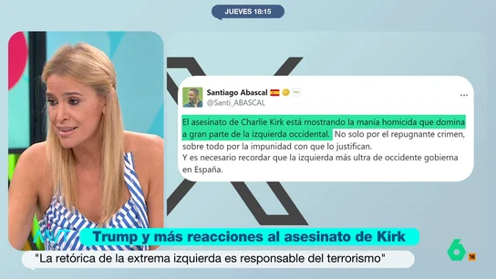 Afra Blanco, a PP y Santiago Abascal por sus tuits sobre el asesinato de Charlie Kirk: "¿Qué están buscando, que nos matemos?" Afra Blanco reflexiona en este vídeo sobre las reacciones de PP y Vox al asesinato de Charlie Kirk, con referencias a la izquierda, y se pregunta si con estos tuits "están pretendiendo generar odio o violencia".