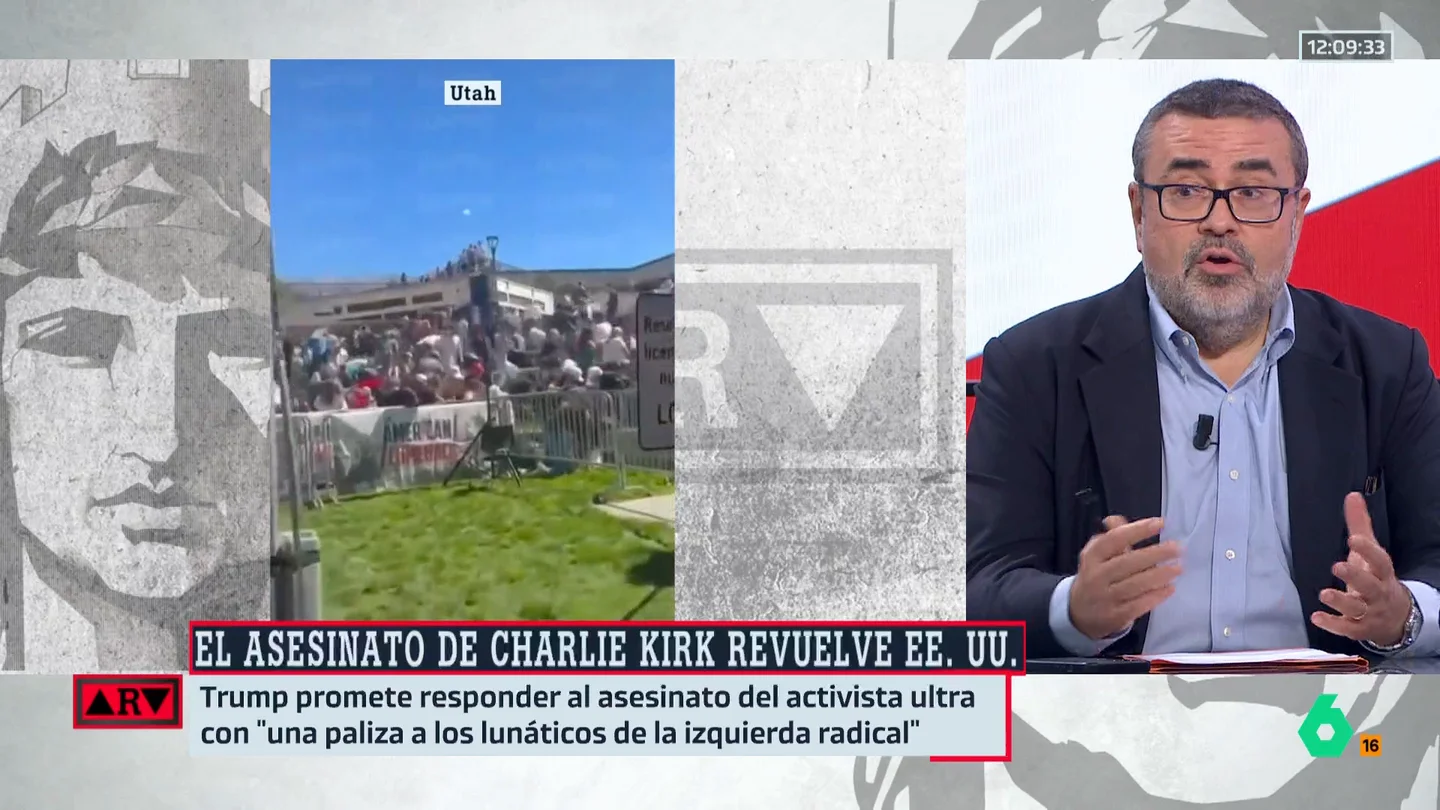 Pedro Rodríguez, tras el asesinato del activista Charlie Kirk: "EEUU se hunde en una espiral de sectarismo" Pedro Rodríguez, tras el asesinato del activista Charlie Kirk: "EEUU se hunde en una espiral de sectarismo"