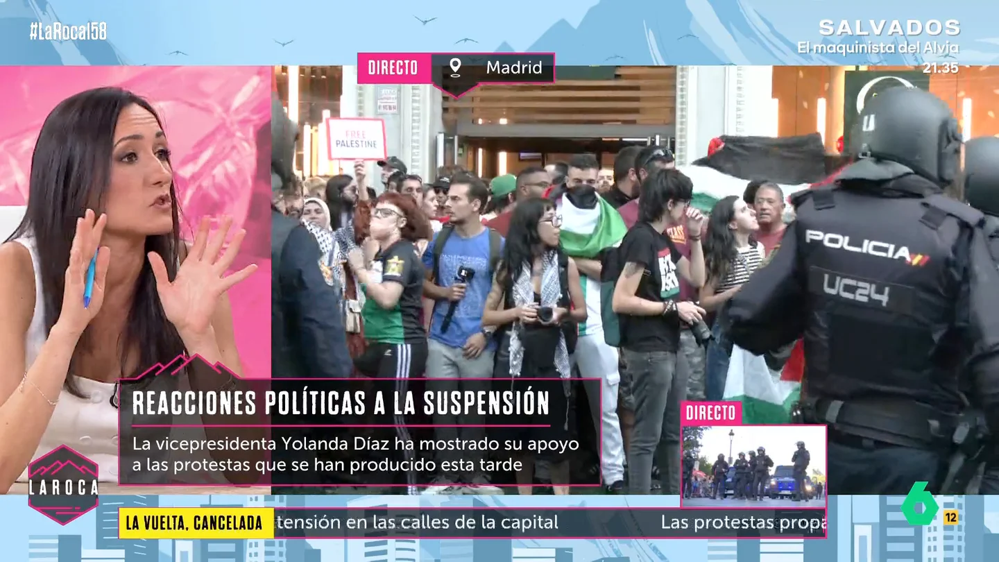 Ana Martín acusa al Gobierno de alentar las protestas propalestinas en La Vuelta: "Están azuzando" Ana Martín acusa al Gobierno de alentar las protestas propalestinas en La Vuelta: "Están azuzando"