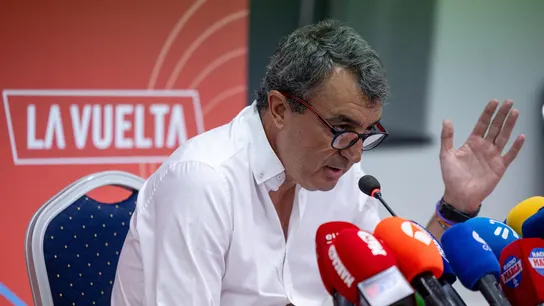 El director de La Vuelta, Javier Guillén, este lunes en rueda de prensa. El director de La Vuelta, Javier Guillén, este lunes en rueda de prensa.