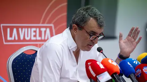 El director de La Vuelta, Javier Guillén, este lunes en rueda de prensa. El director de La Vuelta, Javier Guillén, este lunes en rueda de prensa.
