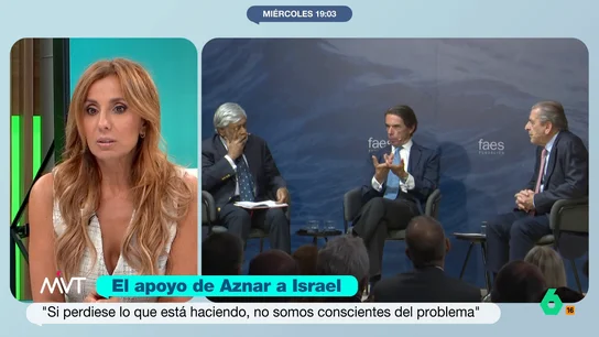 "Lo que diga Aznar me sobra": Carmen Morodo, tajante al oír a Aznar justificando el genocidio de Israel en Gaza "Lo que diga Aznar me sobra": Carmen Morodo, tajante al oír a Aznar justificando el genocidio de Israel en Gaza