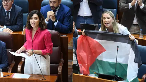 El PSOE acusa a Ayuso de "perseguir" la bandera palestina mientras ésta les pide mostrar más la de España El PSOE acusa a Ayuso de "perseguir" la bandera palestina mientras ésta les pide mostrar más la de España