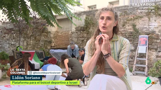 Lidón Soriano, manifestante propalestina en La Vuelta: "La idea es comenzar a meternos en el fútbol y el baloncesto" "En ningún momento estamos en contra del deporte, ni de La Vuelta, pero sí de la participación de un equipo que representa a un Estado que está cometiendo una limpieza étnica", afirma Lidón Soriano, portavoz de la Plataforma para el boicot deportivo a Israel.