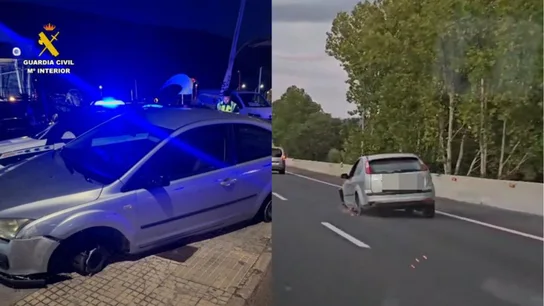 Imágenes del coche que condujo una mujer durante 14 kilómetros sin dos ruedas. Imágenes del coche que condujo una mujer durante 14 kilómetros sin dos ruedas.