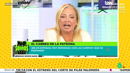 El recado de Belén Esteban a 'las Campos' para que no mencionen a su hija Andrea: "No ha hablado de su padre, de 'la' Campanario ni de su madre" El recado de Belén Esteban a 'las Campos' para que no mencionen a su hija Andrea: "No ha hablado de su padre, de 'la' Campanario ni de su madre"