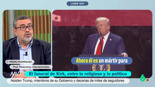 Pedro Rodríguez opina sobre la intervención de Trump en el funeral de Charlie Kirk: "Es la ley del talión, diente por diente" Pedro Rodríguez valora en este vídeo el funeral de Charli Kirk y el discurso de Donald Trump. Considera que hubo una "sobredosis de religión" que, introducida en la política, "no es bueno para la democracia".
