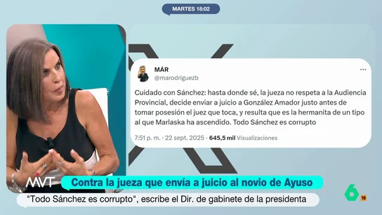 Bea de Vicente, sobre las criticas de M.A.R a la jueza del caso de González Amador: "Pocas querellas por calumnia ponen los jueces" Bea de Vicente, sobre las criticas de M.A.R a la jueza del caso de González Amador: "Pocas querellas por calumnia ponen los jueces"