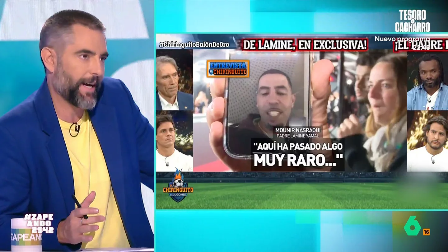 Dani Mateo responde al padre de Lamine Yamal tras decir que es un "daño moral" que no le den el Balón de Oro: "Que nos lo cuiden" El padre de Lamine Yamal expresaba su disgusto después de que su hijo no ganara el Balón de Oro y aseguraba que "ha pasado algo muy raro". En este vídeo, Dani Mateo se muestra a favor de que no se llevara dos premios en la misma gala.