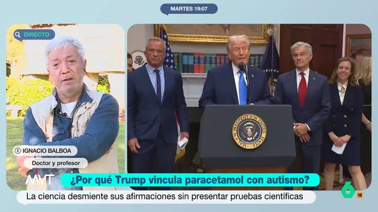 Un médico rebate las tesis de Trump sobre el paracetamol y el autismo: "No hay ninguna evidencia científica de que sea así" El doctor Ignacio Balboa recuerda que Trump "tiene autoridad política, pero científica ninguna" y asegura que sus teorías sobre el paracetamol carecen de base científica porque "si supiéramos qué produce le autismo, lo habríamos curado".