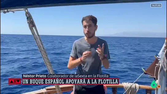 Néstor Prieto desvela cuál fue la reacción en la Flotilla tras conocer el apoyo de un buque español: "Celebración y alegría" Néstor Prieto desvela cuál fue la reacción en la Flotilla tras conocer el apoyo de un buque español: "Celebración y alegría"