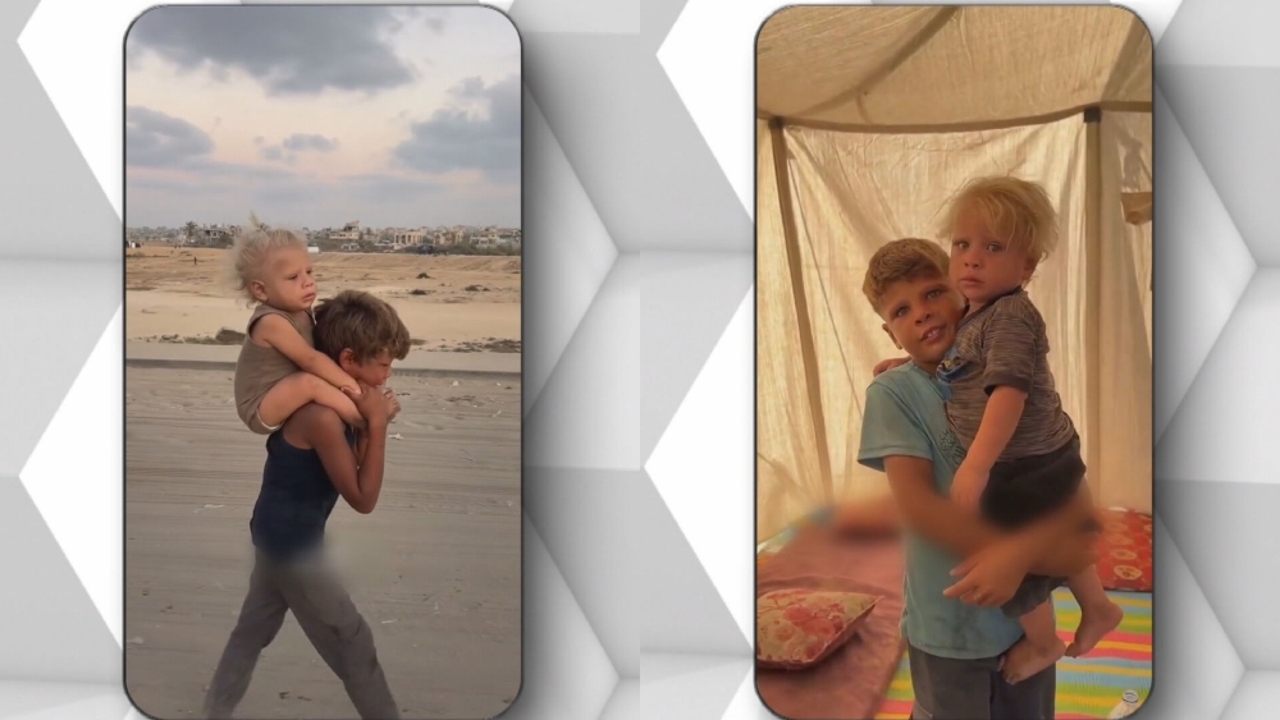 El vídeo viral del niño que huía de Gaza con su hermano a cuestas tiene final feliz: ya están con su padre