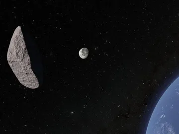 Ilustración del asteroide 2024 YR4 junto a la Luna y la Tierra Ilustración del asteroide 2024 YR4 junto a la Luna y la Tierra