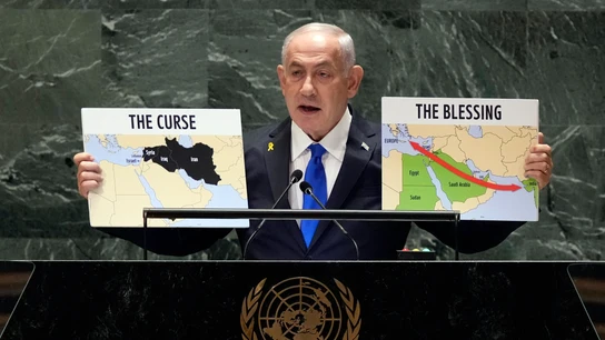 Netanyahu, durante su discurso en la cumbre de la ONU en el año 2024 Netanyahu, durante su discurso en la cumbre de la ONU en el año 2024