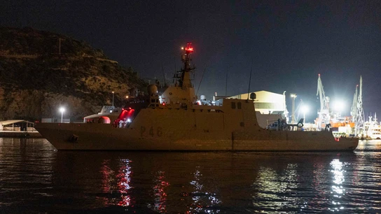 El buque 'Furor', de la Armada española, zarpando desde Cartagena en dirección al Mediterráneo El buque 'Furor', de la Armada española, zarpando desde Cartagena en dirección al Mediterráneo