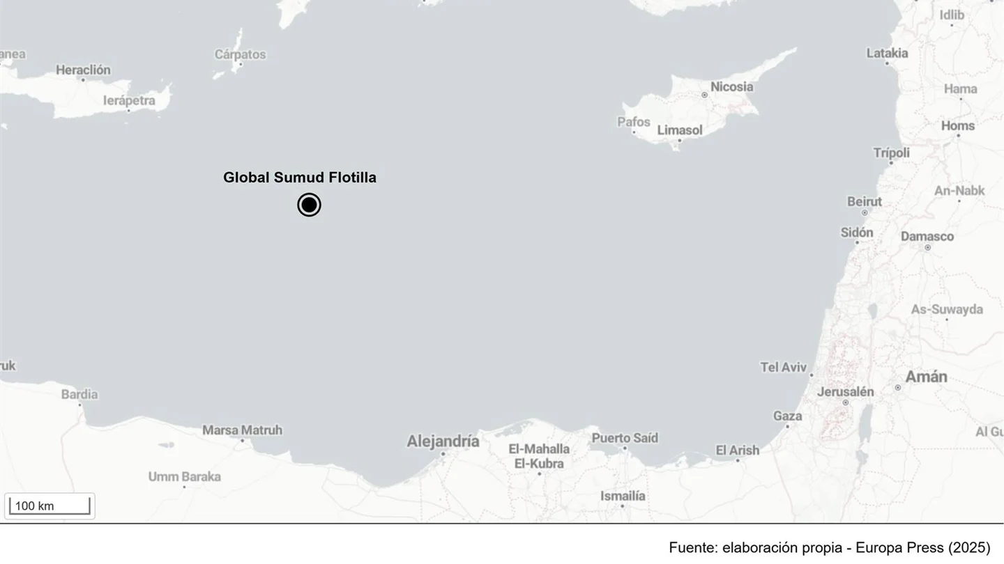 Los 44 barcos de la Global Sumud Flotilla están ya a 366 millas náuticas de Gaza Los 44 barcos de la Global Sumud Flotilla están ya a 366 millas náuticas de Gaza