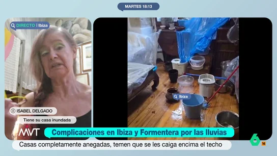 Una vecina de Ibiza con su casa inundada: "Hemos pasado unos momentos angustiosos" Isabel Delgado vio como su salón comenzaba a llenarse de agua. El origen era la terraza de su vecino de arriba: el desagüe estaba atascado lo que provocó que el agua anegara su salón.