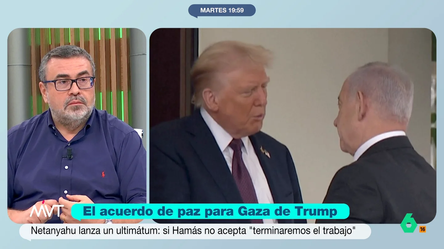 Pedro Rodríguez sentencia el plan de paz de Trump para Gaza: "Es una mezcla de incompetencia, sectarismo y corrupción" Pedro Rodríguez se muestra en este vídeo muy crítico con el plan de paz de Donald Trump para Gaza y asegura que depende del "pragmatismo de Hamás" y de que "un prevaricador como Netanyahu decida que no le interesa seguir con la guerra".