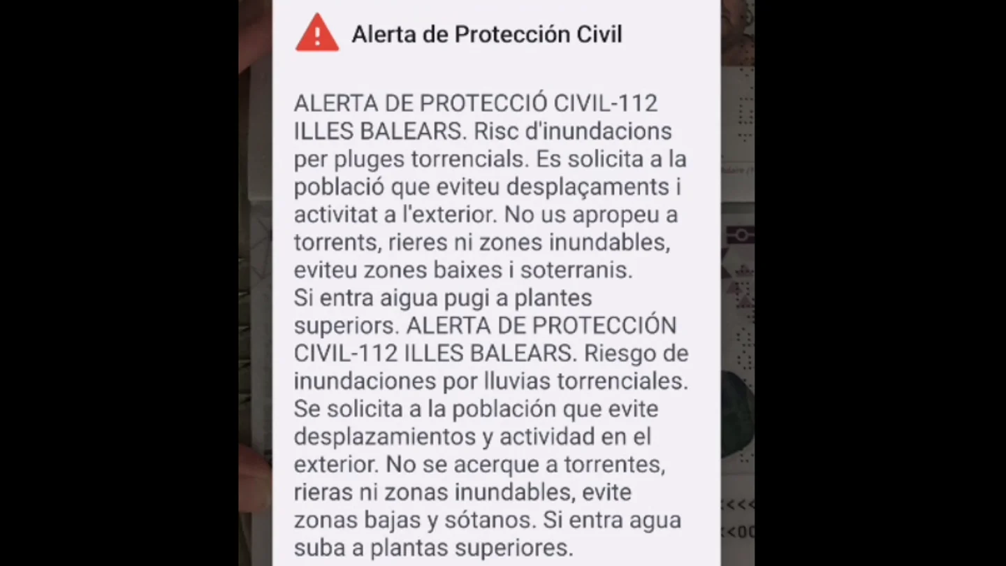 Mensaje Es-Alert enviado a la población de Ibiza Mensaje Es-Alert enviado a la población de Ibiza