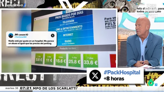 Alfonso Arús denuncia los precios abusivos de la televisión y el parking en los hospitales: "Bastante tienes ya como para que te claven con esto" Alfonso Arús denuncia los precios abusivos de la televisión y el parking en los hospitales: "Bastante tienes ya como para que te claven con esto"