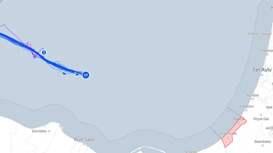Ubicación de la Flotilla Sumud a las 12:30 horas del 1 de octubre de 2025. Mapa con la ubicación de la Flotilla Sumud a las 12:30 horas del 1 de octubre de 2025.