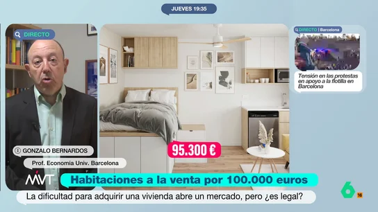 Gonzalo Bernardos cree que la venta de habitaciones por 100.000 euros es para "gente que especula en el mercado inmobiliario" El economista expone que los compradores no compran una habitación sino una parte del piso y advierte, a aquellos que se planteen la compra, que pueden ser muy difíciles de vender.